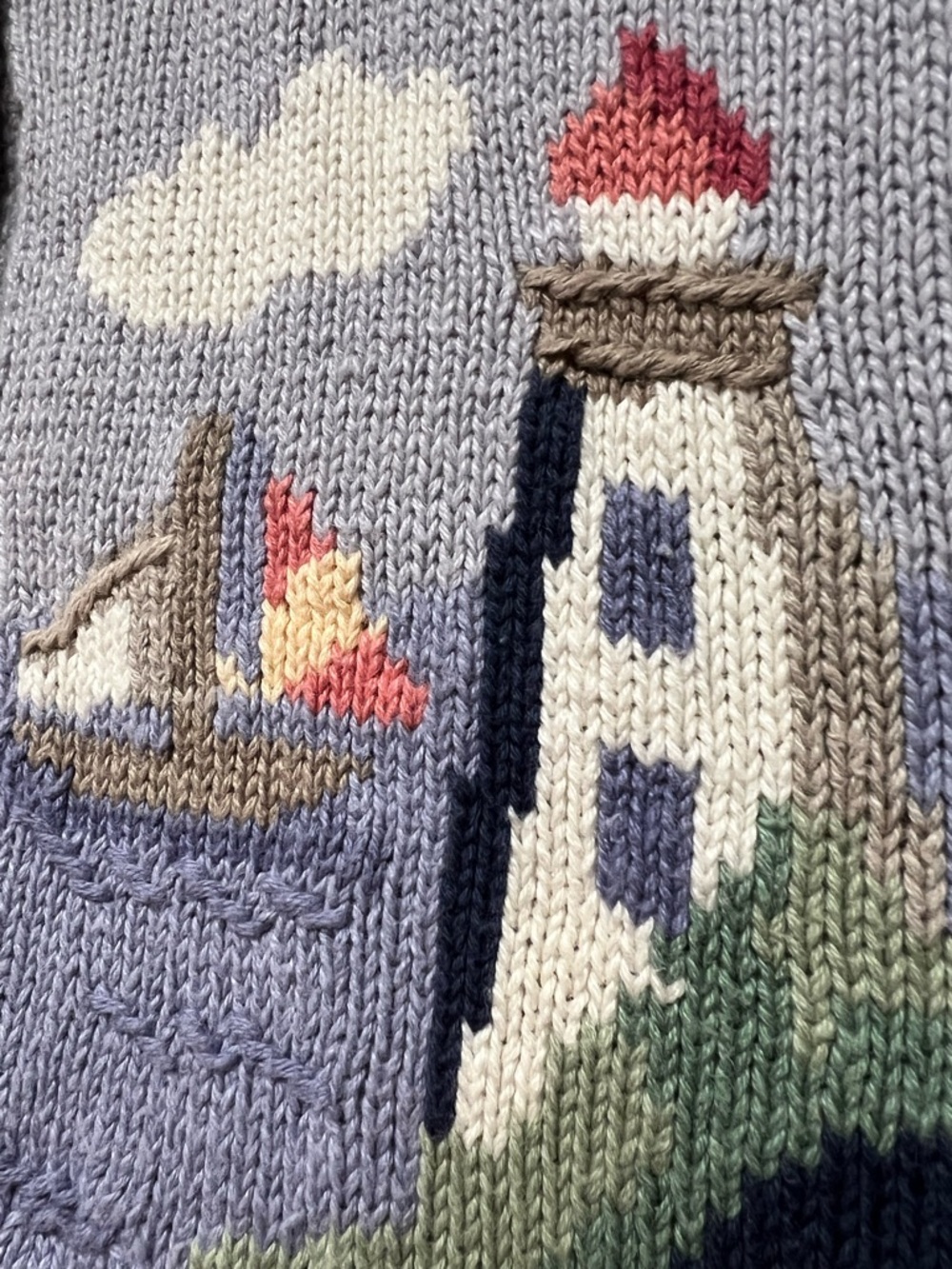 Vintage Northern Treasures Lighthouse Coastal Sailboat Cardigan Sweater XL - Picture 5 of 9